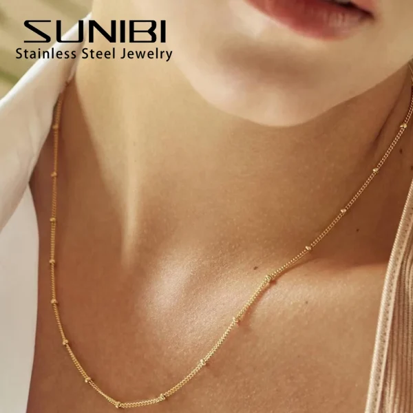 elegant golden stainless steel bead chain necklace