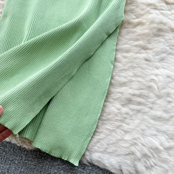 green knit square collar bodycon dress