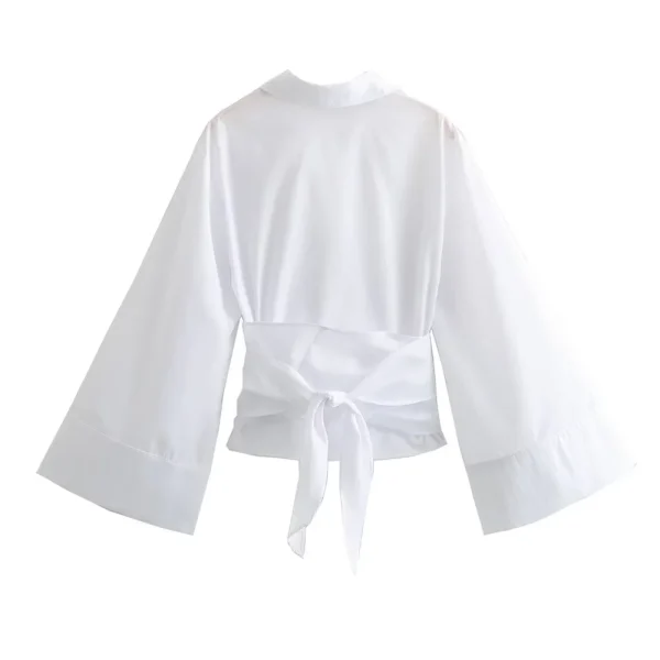 chic polo neck bow tie poplin shirt
