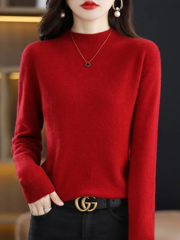 autumn winter solid mock neck pullover sweater for women