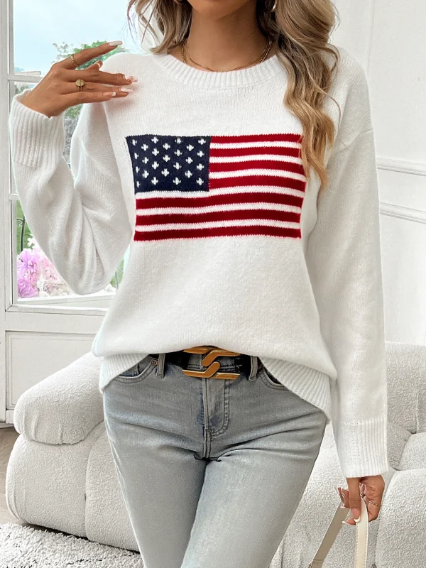 american flag crew neck pullover sweater