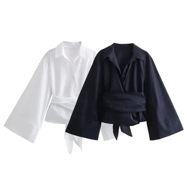 chic polo neck bow tie poplin shirt
