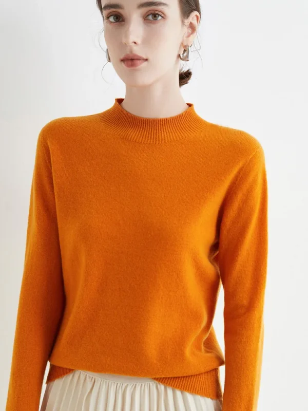 autumn winter solid mock neck pullover sweater for women
