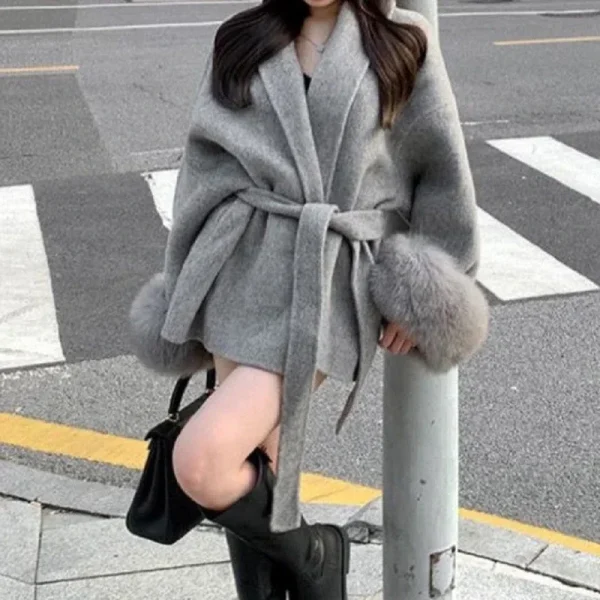 women's loose fit wool blend coat