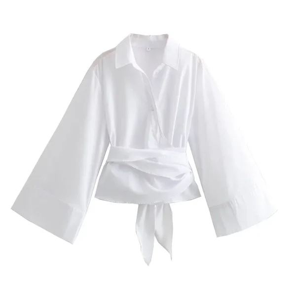 chic polo neck bow tie poplin shirt