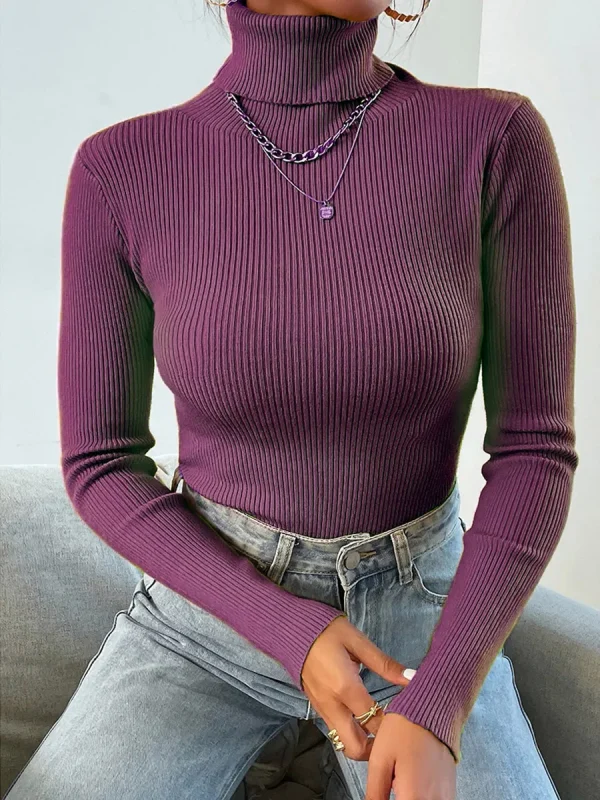 women's foldover turtleneck ribbed knit sweater