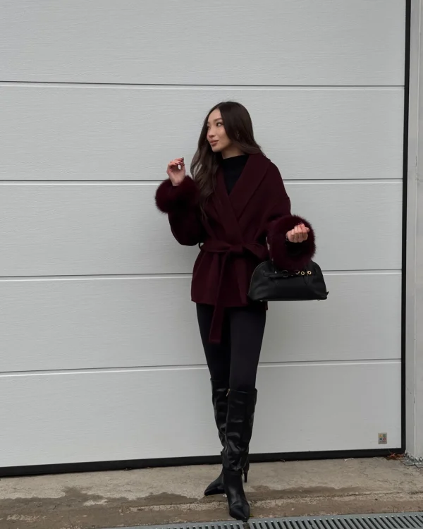 women's wool blend wine red coat