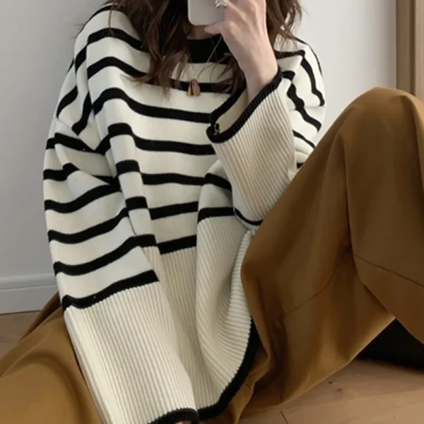 women striped loose warm sweater