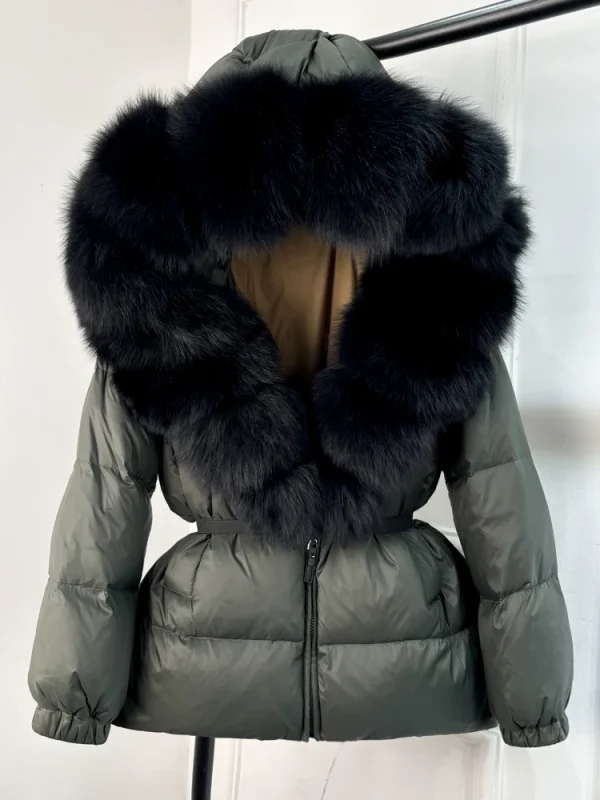 women’s real fox fur hooded parka with 90% white duck down