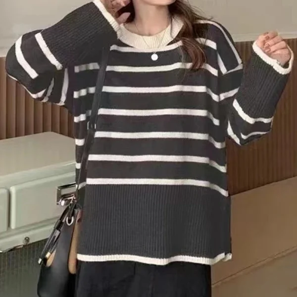 women striped loose warm sweater