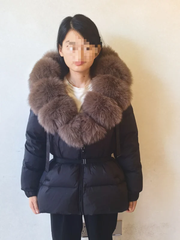 women’s real fox fur hooded parka with 90% white duck down