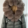 women’s real fox fur hooded parka with 90% white duck down