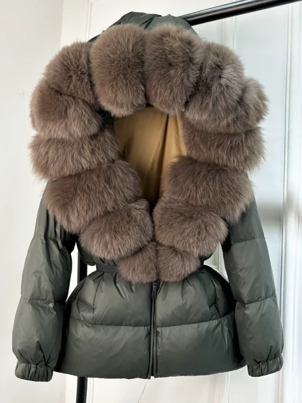 women’s real fox fur hooded parka with 90% white duck down