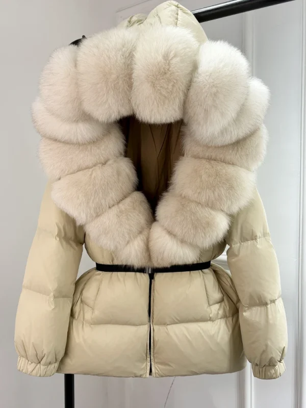 women’s real fox fur hooded parka with 90% white duck down