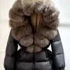 women’s real fox fur hooded parka with 90% white duck down
