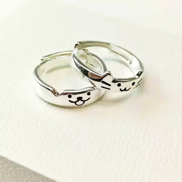 cute cat & dog couple ring