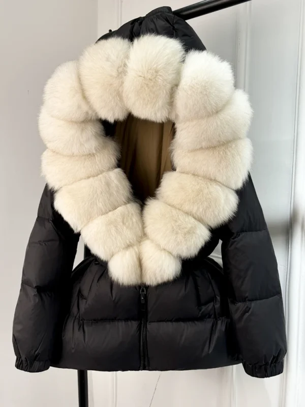 women’s real fox fur hooded parka with 90% white duck down