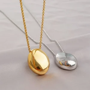 brushed metal oval pendant geometric necklace