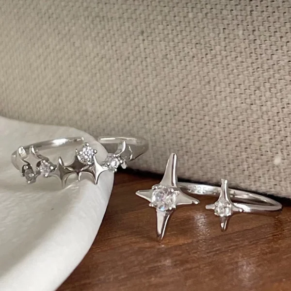 silver sparkling zircon cuff ring