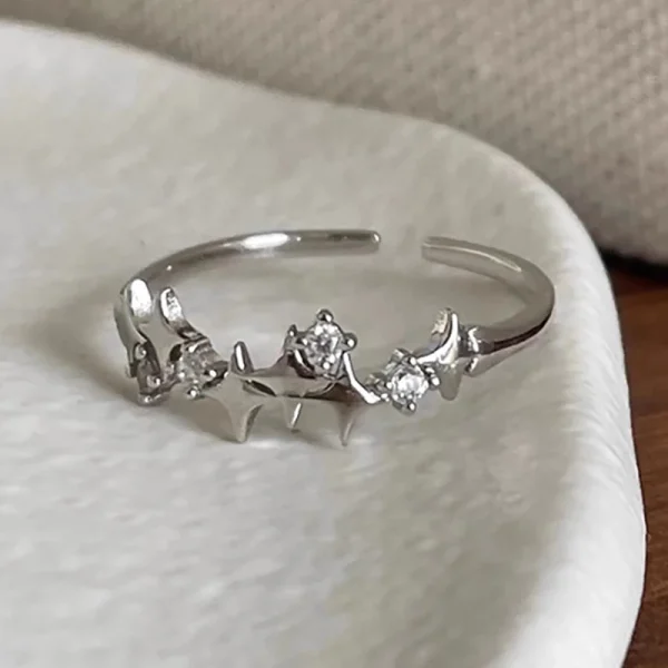 silver sparkling zircon cuff ring