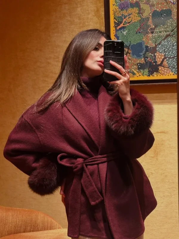 women's wool blend wine red coat