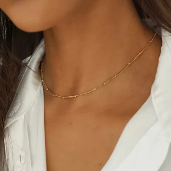 elegant golden stainless steel bead chain necklace