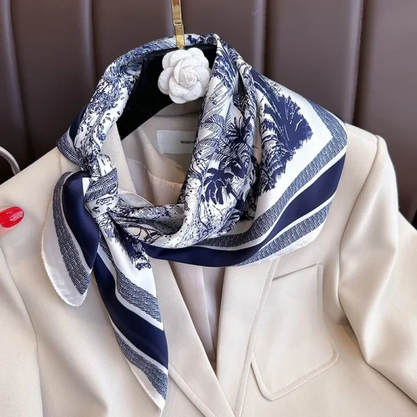 elegant 70cm plant printed silk scarf for women