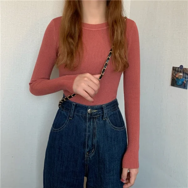 cozy solid knit sweater for women