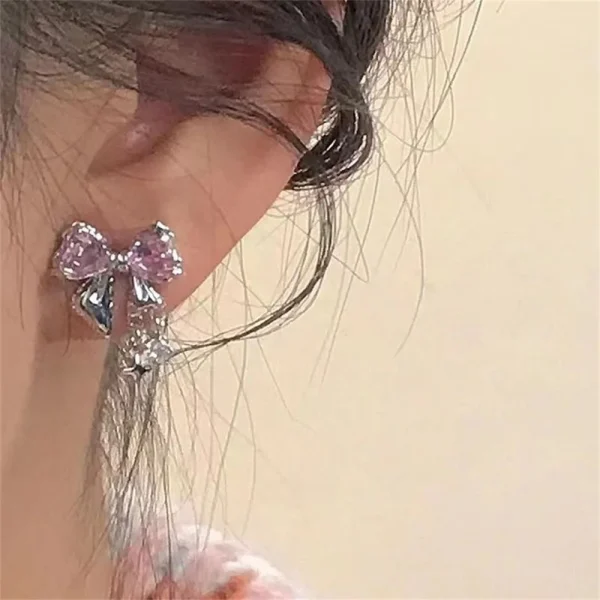 elegant bow zircon earrings