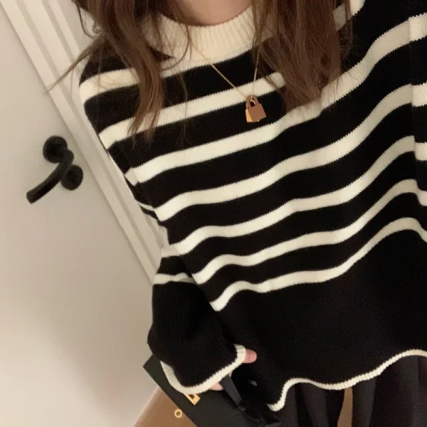 women striped loose warm sweater