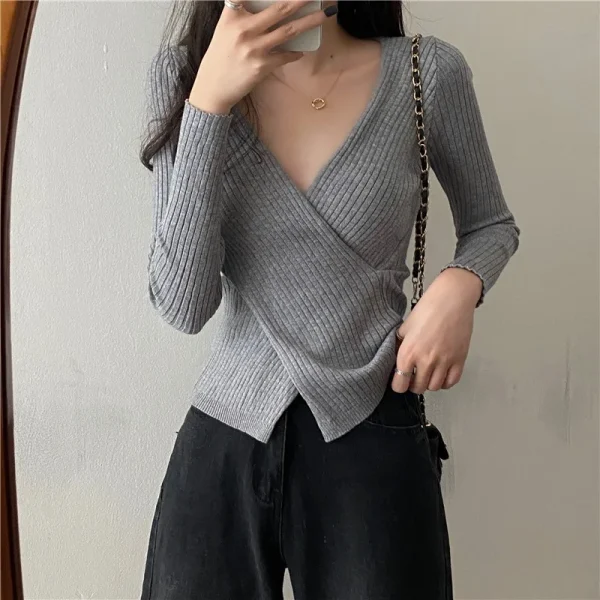 autumn/winter slim fit v neck knit pullover sweater