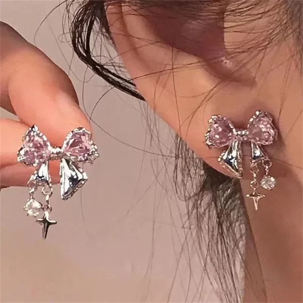 elegant bow zircon earrings