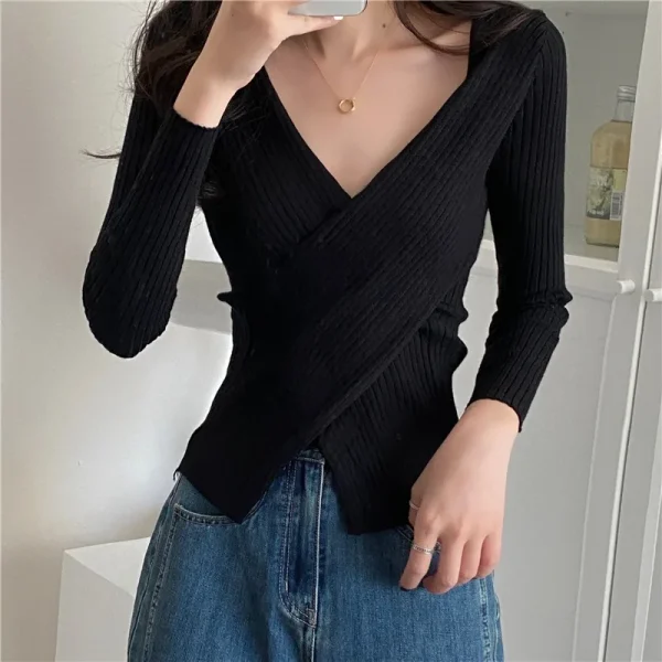 autumn/winter slim fit v neck knit pullover sweater