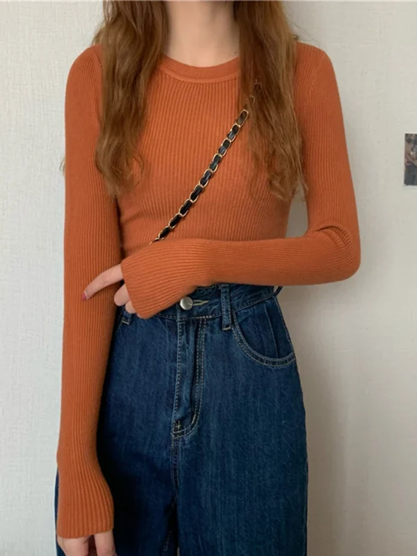 cozy solid knit sweater for women
