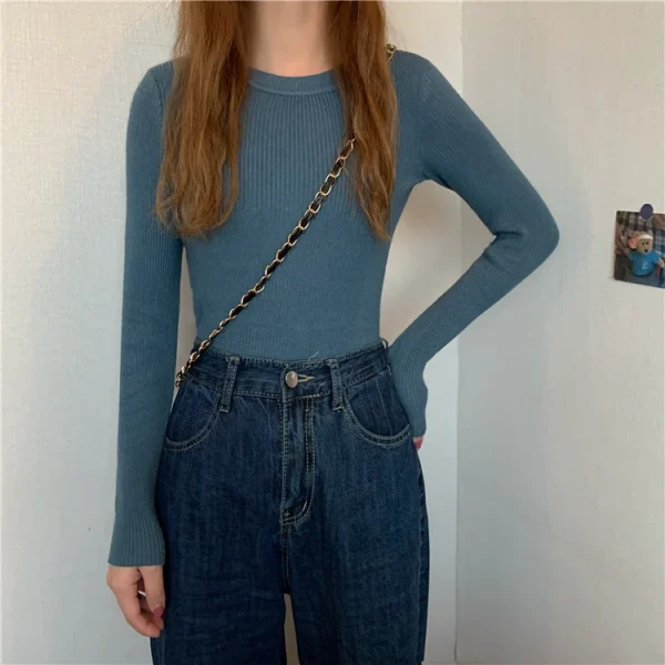 cozy solid knit sweater for women
