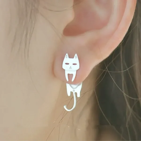 cat & fish silver stud earrings