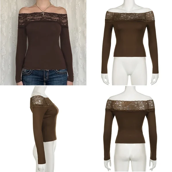 lace patchwork solid slim fit tee