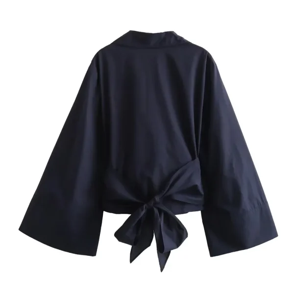 chic polo neck bow tie poplin shirt
