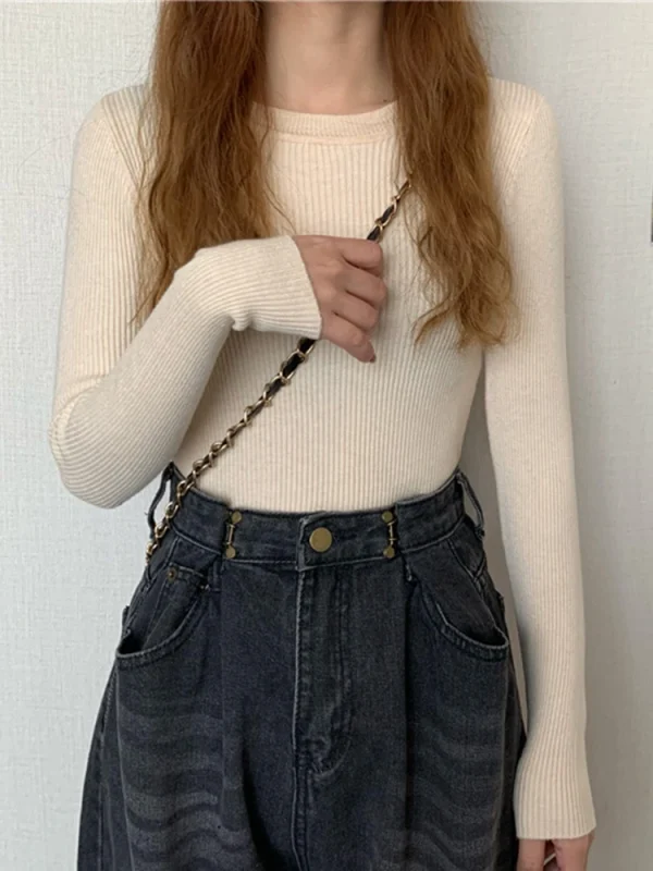cozy solid knit sweater for women