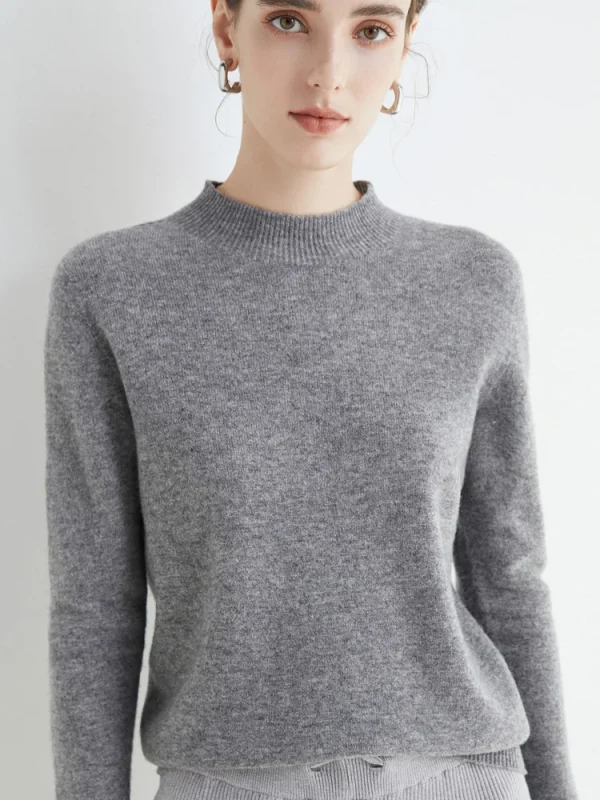 autumn winter solid mock neck pullover sweater for women