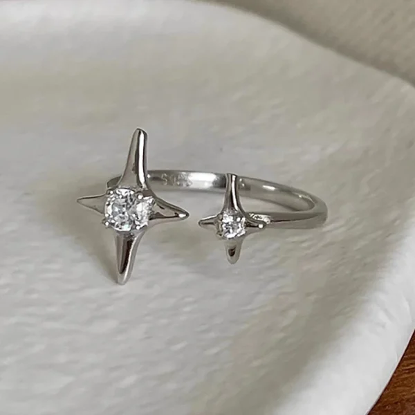 silver sparkling zircon cuff ring