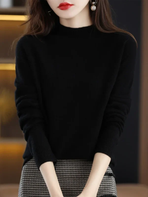 autumn winter solid mock neck pullover sweater for women