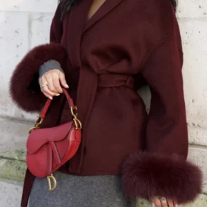 women's wool blend wine red coat