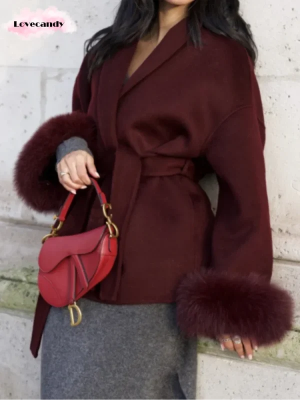 women's wool blend wine red coat