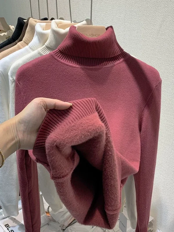 cozy velvet lined turtleneck sweater