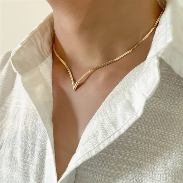 korean fashion flat snake chain herringbone necklace