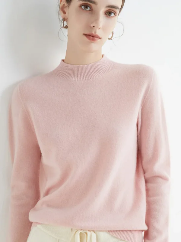 autumn winter solid mock neck pullover sweater for women